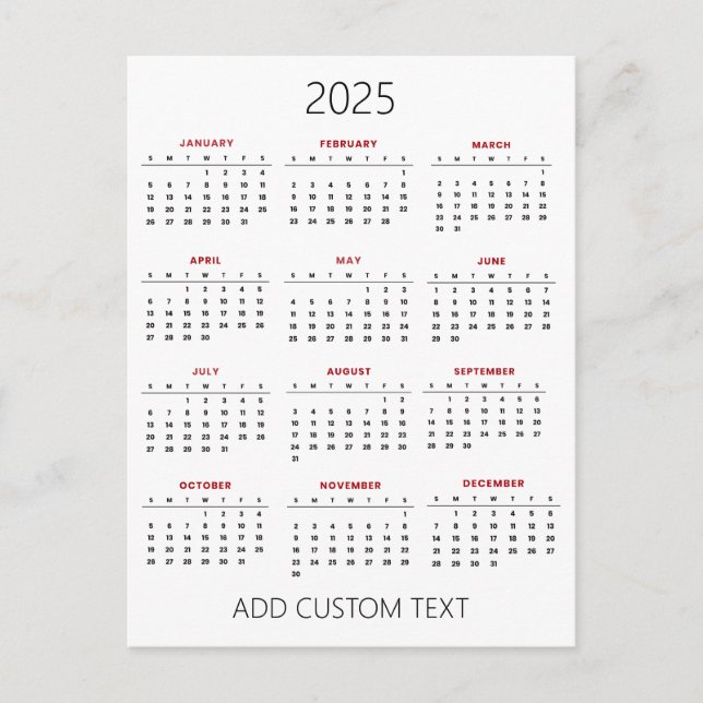 lägg till din egen anpassade text 2025 kalender   vykort (Framsida)