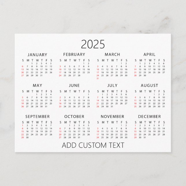 lägg till din egen anpassade text 2025 kalender   vykort (Framsida)