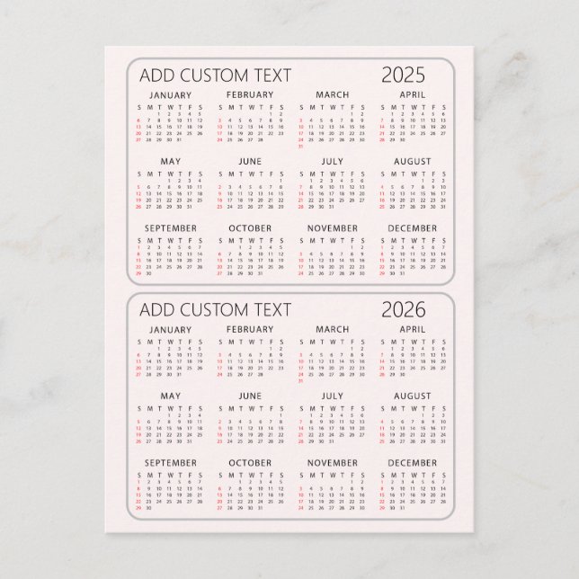 lägg till din egen anpassningsbar 2025-2026 Kalend Helg Vykort (Framsida)