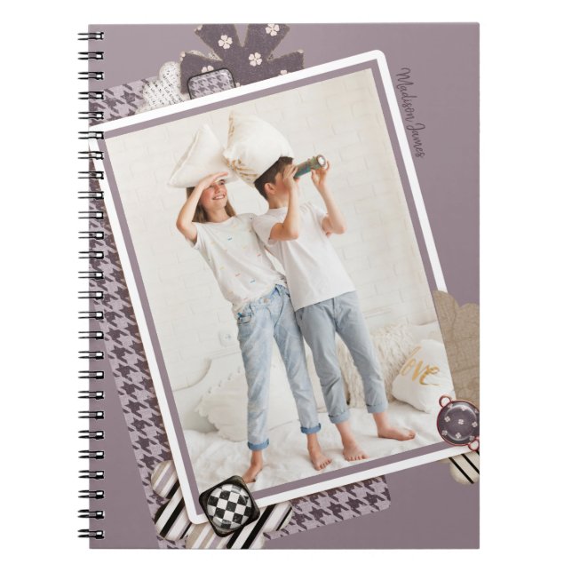 Lägg till din egen foto Modern Girly Personlig Nam Anteckningsbok (Framsidan)