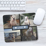 Lägg till din egen Hund-fotosamling Musmatta<br><div class="desc">Lägg till egna foton för husdjur. Utformningen har 4 foton på ett rutnät med solid rektangel i mitten med ord "kärlek" och accenthjärtan på vardera sidan.</div>