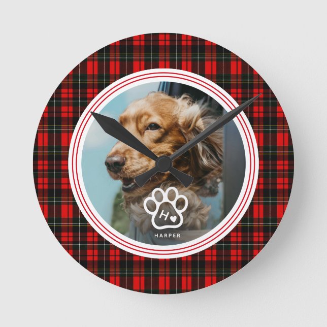 Lägg till din egen hunds foto-monogramnamn i tarta rund klocka (Framsida)