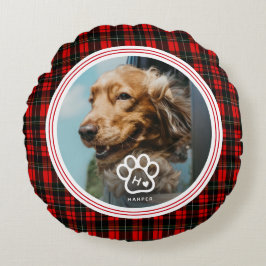 Lägg till din egen hunds fotomonogram namn Tartan Rund Kudde