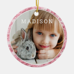 Lägg till din egen Personlig för foto-cute Rosa På Julgransprydnad Keramik