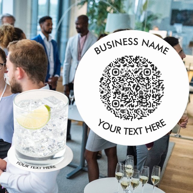 Lägg till din egen runda QR-kodsökning - minimalt  Underlägg Papper Rund (Add your own round QR Code Scan Minimal Simple Round Paper Coaster
for business promotion)