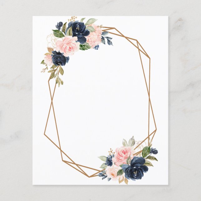 lägg till din egen text marin blå blommigt bröllop (Framsida)