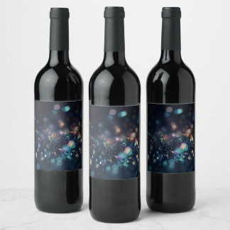 Lägg till din egen text - Mörk Bokeh Glitter Vinflaska Etikett