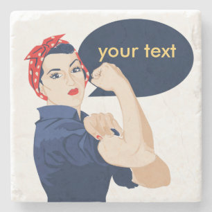 Lägg till din egen text till rosie riveter stenunderlägg