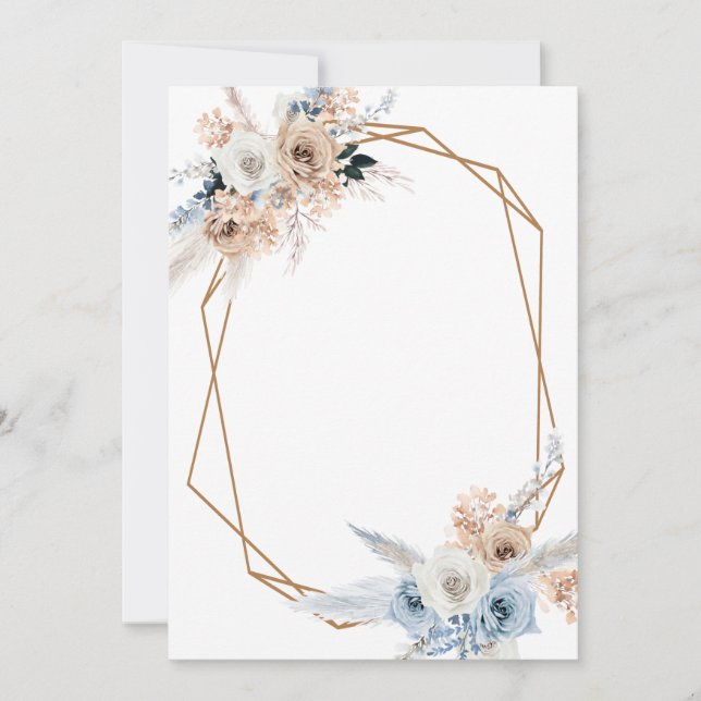 lägg till din egen textpampas med damm blå geometr inbjudningar (Framsida)