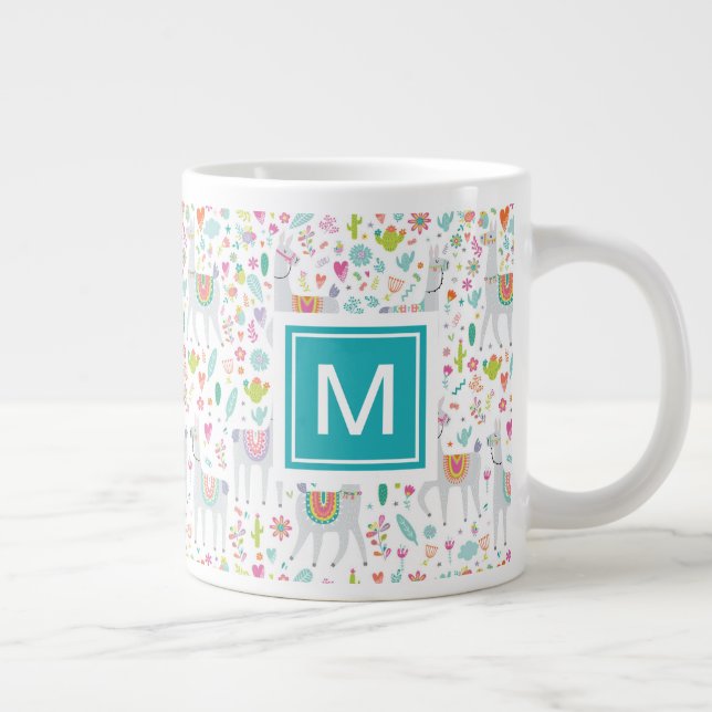 Lägg till din första| Cute Pastel Llama Mönster Jumbo Mugg (Höger)
