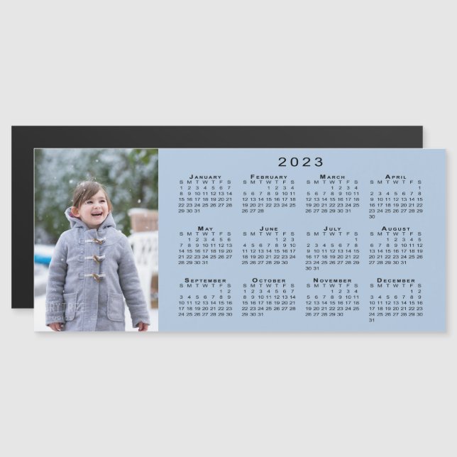 Lägg till din foto 2023-kalender på ljusblå magnet (Fram/baksida)