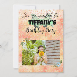 Lägg till din fotoinbjudan med blomma och fjäder inbjudningar