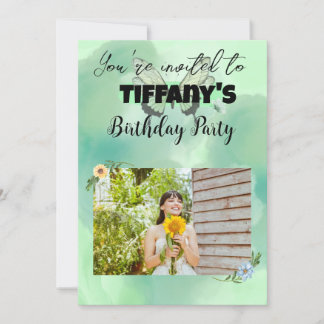 Lägg till din fotoinbjudan med blomma och fjäder inbjudningar