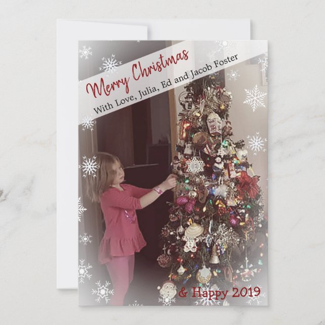 Lägg till din fotosnöflake, svart och vit jul inbjudningar (Framsida)