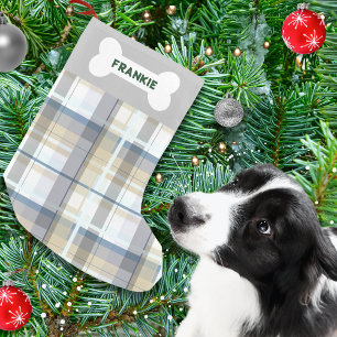 Lägg till din husdjurs namn Festive Plaid Anpassad Liten Julstrumpa