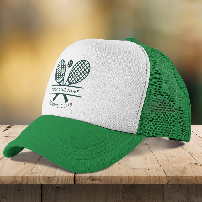 Lägg till din Klubb Namn tennis-Grönt Keps (Lawn Tennis Rackets Motif Custom White Pink Players Trucker Hat)