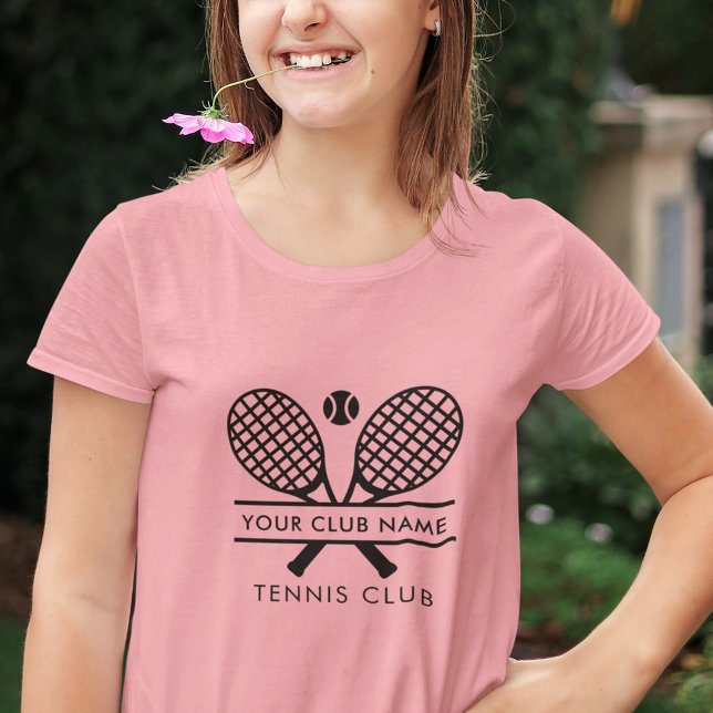 Lägg till din Klubb Namn Tennis Team Kapten T Shirt (Lawn Tennis Club Rackets Motif Girls T-Shirt )