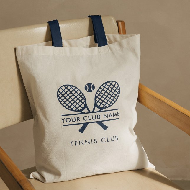 Lägg till din Klubb Namn Tennis Team Navy Blue Tygkasse (Tennis Club Team Swag Navy Blue Handles Tote Bag)