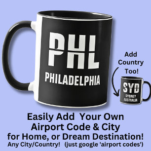 Lägg till din kodort, flygplatskod PHL Philadelphi Mugg