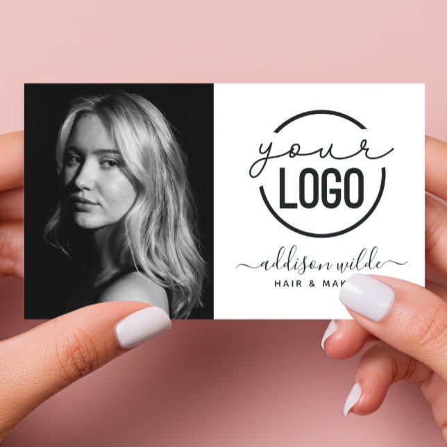 Lägg Till Din Logo Modern Minimalistisk Foto Vit Visitkort (Skapare uppladdad)