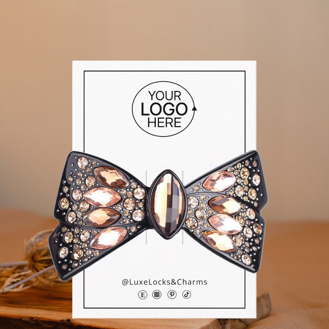 Lägg till din logotyp Hårklämma Display Svart och  Visitkort (Add Your Logo Clip Display Black and White Business Card)