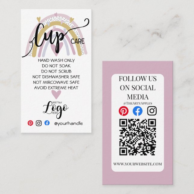 LÄGG TILL DIN LOGOTYP kopp CARE vinylaffärs regnbå Visitkort (Fram/baksida)