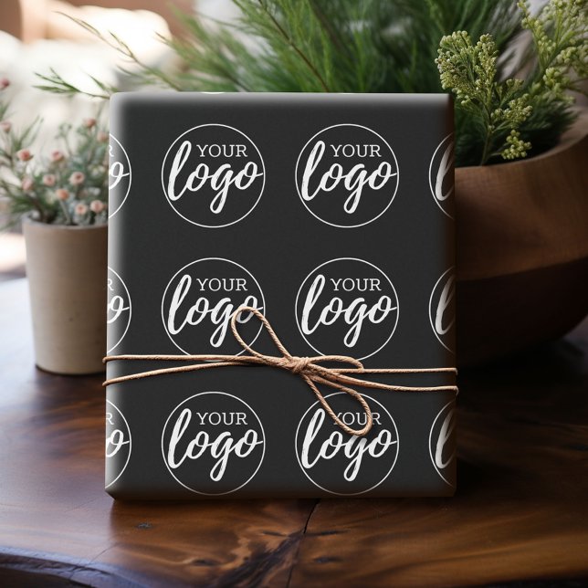 Lägg till din Logotyp - minimal svart bakgrund Presentpapper (Personalized Logo Wrapping Paper)