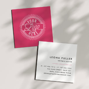 Lägg till din Logotyp Modern Black, White & Fuch Fyrkantigt Visitkort