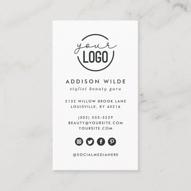 Lägg till din logotyp Modern Minimal Vertikal Enke Visitkort (Framsida)