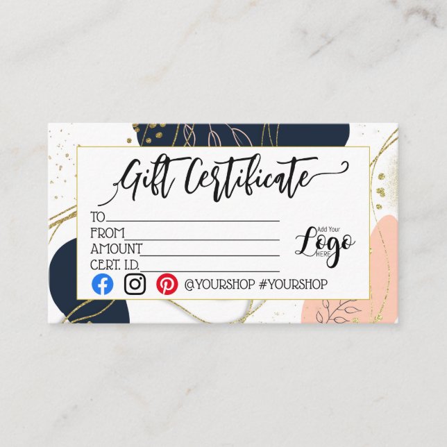 LÄGG TILL DIN LOGOTYP-presentcertifikat marknadsfö Visitkort (Framsida)