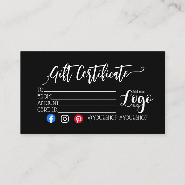 LÄGG TILL DIN LOGOTYP-presentcertifikat marknadsfö Visitkort (Framsida)