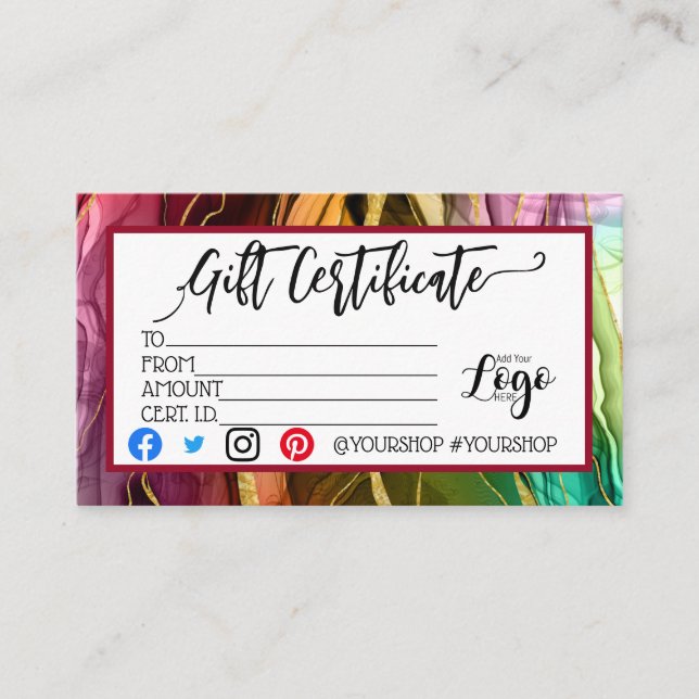 LÄGG TILL DIN LOGOTYP-presentcertifikat marknadsfö Visitkort (Framsida)