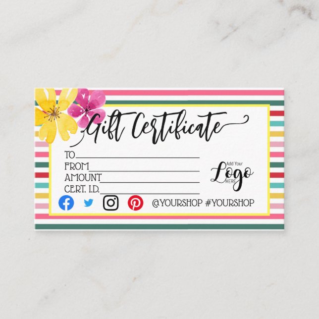 LÄGG TILL DIN LOGOTYP-presentcertifikat marknadsfö Visitkort (Framsida)