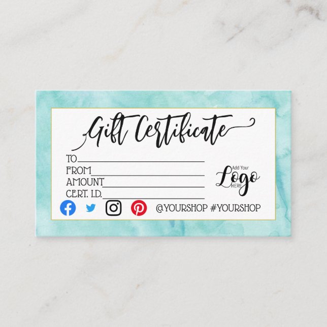 LÄGG TILL DIN LOGOTYP-presentcertifikat marknadsfö Visitkort (Framsida)