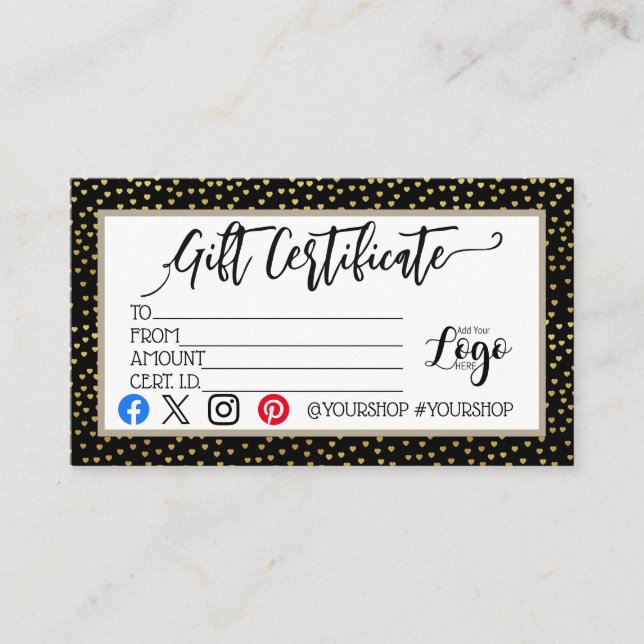 LÄGG TILL DIN LOGOTYP-presentcertifikat marknadsfö Visitkort (Framsida)