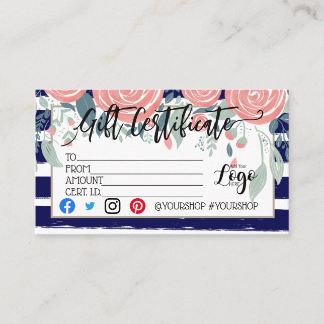 LÄGG TILL DIN LOGOTYP-presentcertifikat marknadsfö Visitkort (Framsida)