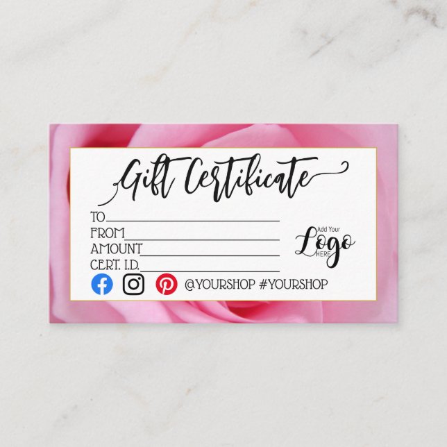 LÄGG TILL DIN LOGOTYP-presentcertifikat marknadsfö Visitkort (Framsida)