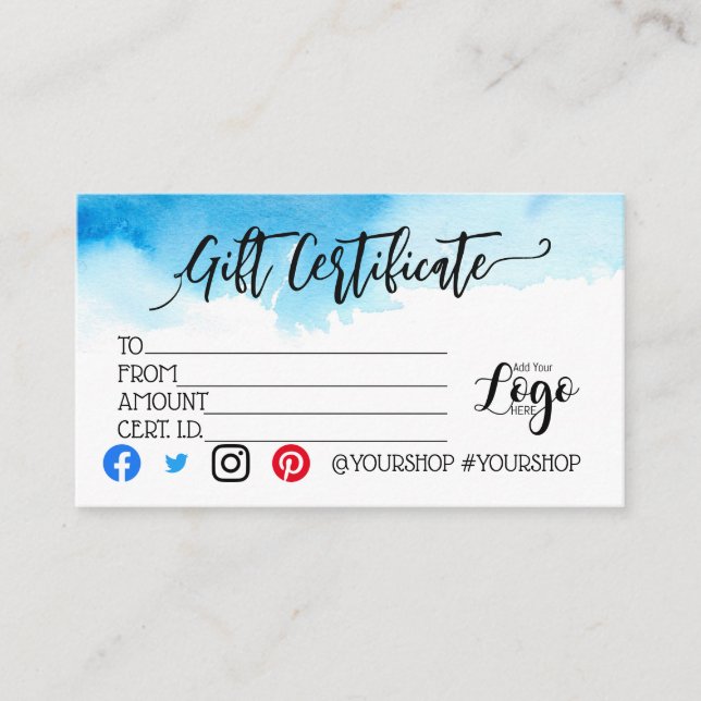 LÄGG TILL DIN LOGOTYP-presentkort marknadsföring Visitkort (Framsida)