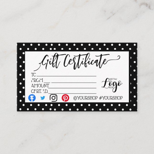 LÄGG TILL DIN LOGOTYP-presentkort marknadsföring Visitkort (Framsida)