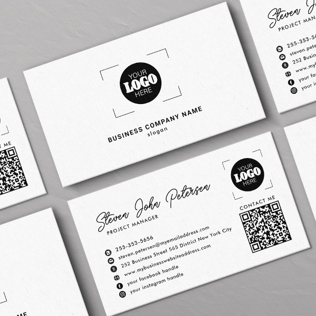 Lägg till din logotyp professionell QR-kod vit Visitkort (Skapare uppladdad)