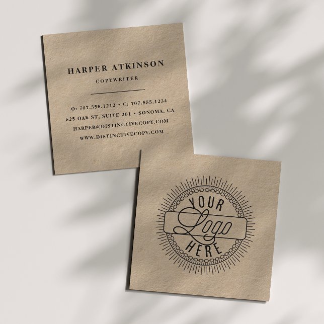 Lägg till din Logotyp | Rustic Kraft Fyrkantigt Visitkort (Skapare uppladdad)