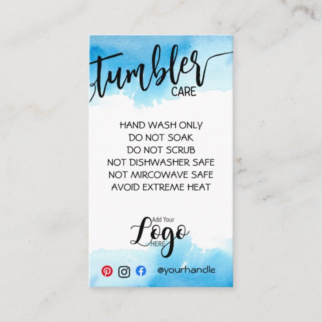 LÄGG TILL DIN LOGOTYP TUMBLER CARE CARDS vinylverk Visitkort (Framsida)