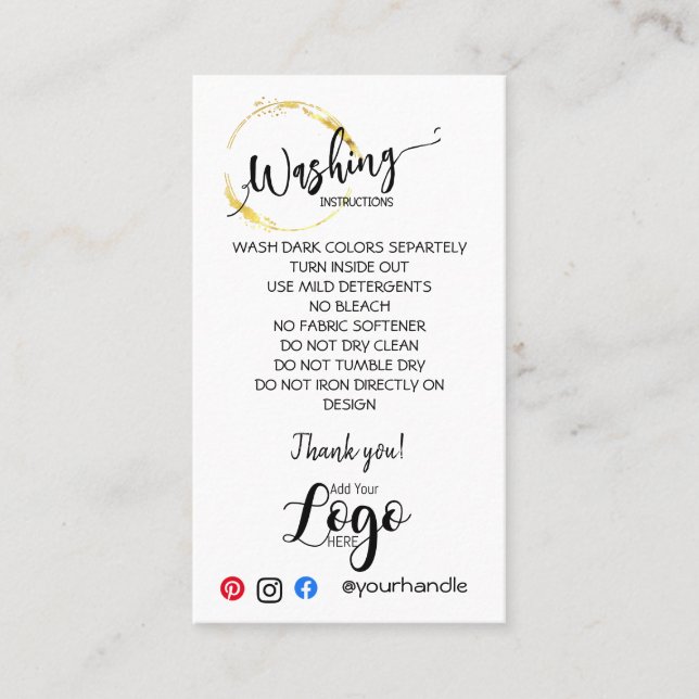 LÄGG TILL DIN LOGOTYP tvättande instruktioner guld Visitkort (Framsida)