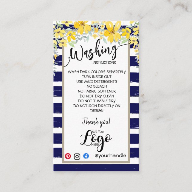 LÄGG TILL DIN LOGOTYP tvättande instruktioner, VAR Visitkort (Framsida)