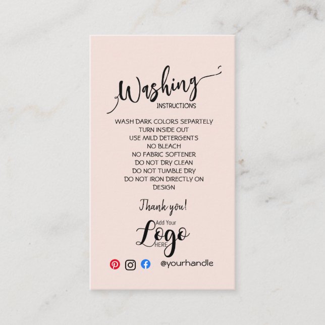 LÄGG TILL DIN LOGOTYP tvättande instruktioner, VAR Visitkort (Framsida)