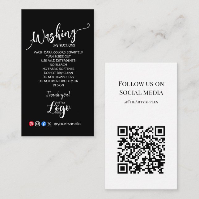 LÄGG TILL DIN LOGOTYP tvättande instruktioner, VAR Visitkort (Fram/baksida)
