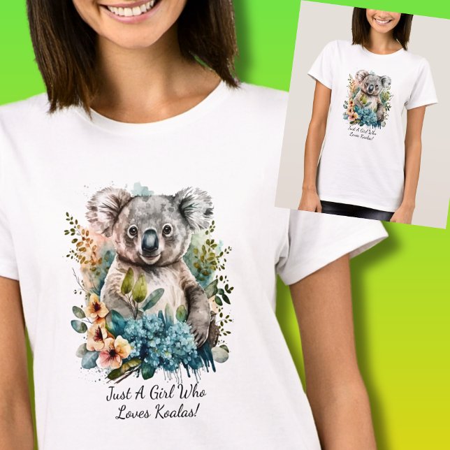 Lägg till din namntext, bara en flicka som Kärlek  T Shirt (Just A Girl Who Loves Koalas! You Can Add a Name or Change the Text Message.)
