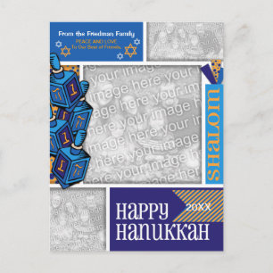 LÄGG TILL DIN PHOTOS Hanukkah Whimsical Dreidel Helg Vykort