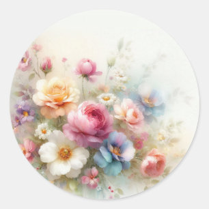 Lägg till din text Blank mall Aquarell blommor Runt Klistermärke