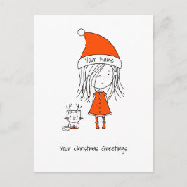 Lägg till din text med cute Funny Santa Girl Cat Vykort